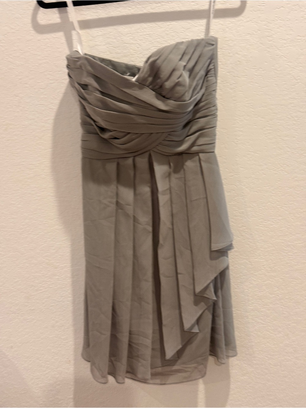 David's Bridal Strapless Pleated Chiffon Dress in Gray